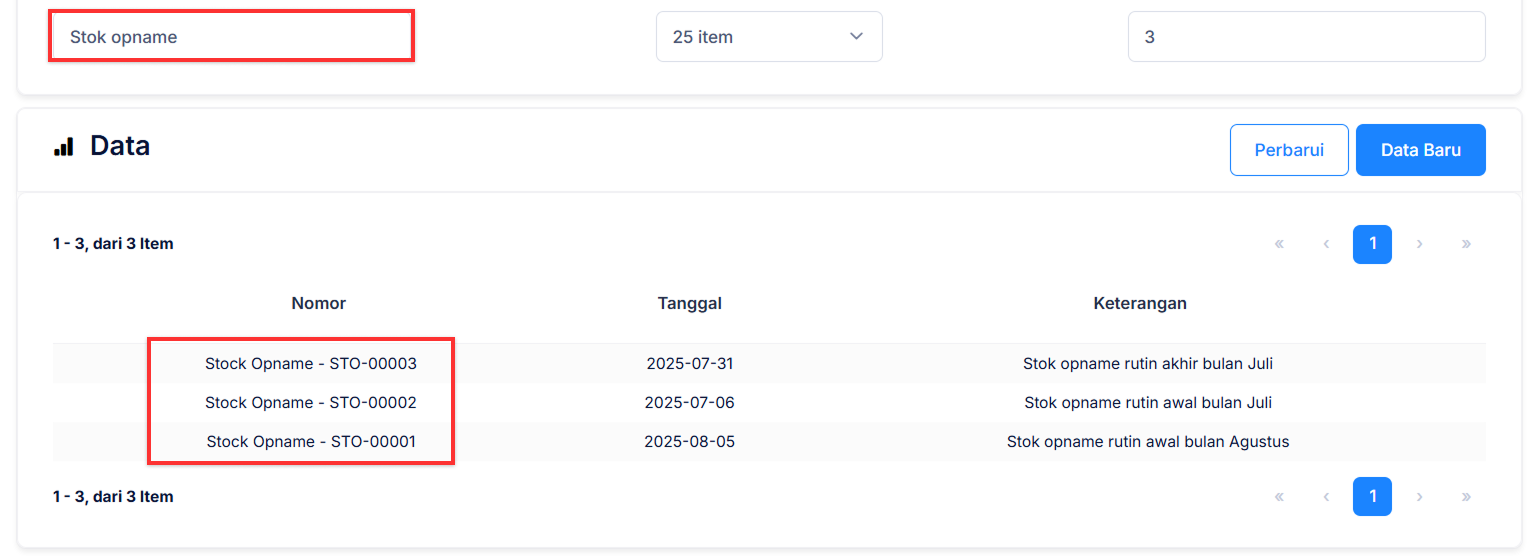 Halaman Penyesuaian Persediaan