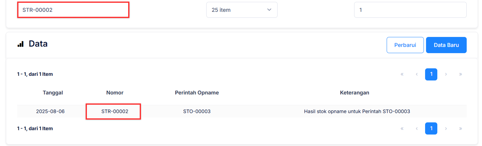 Halaman Hasil Perintah Stok Opname
