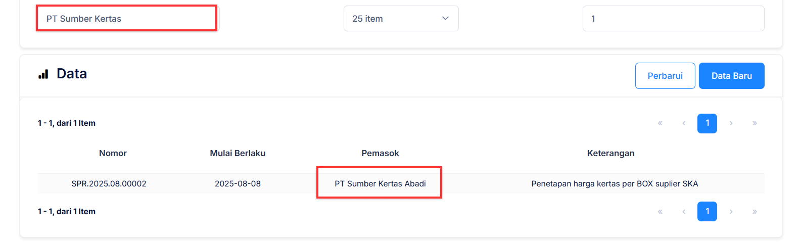 Halaman Harga Pemasok