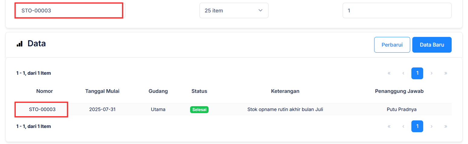 Halaman Perintah Stok Opname