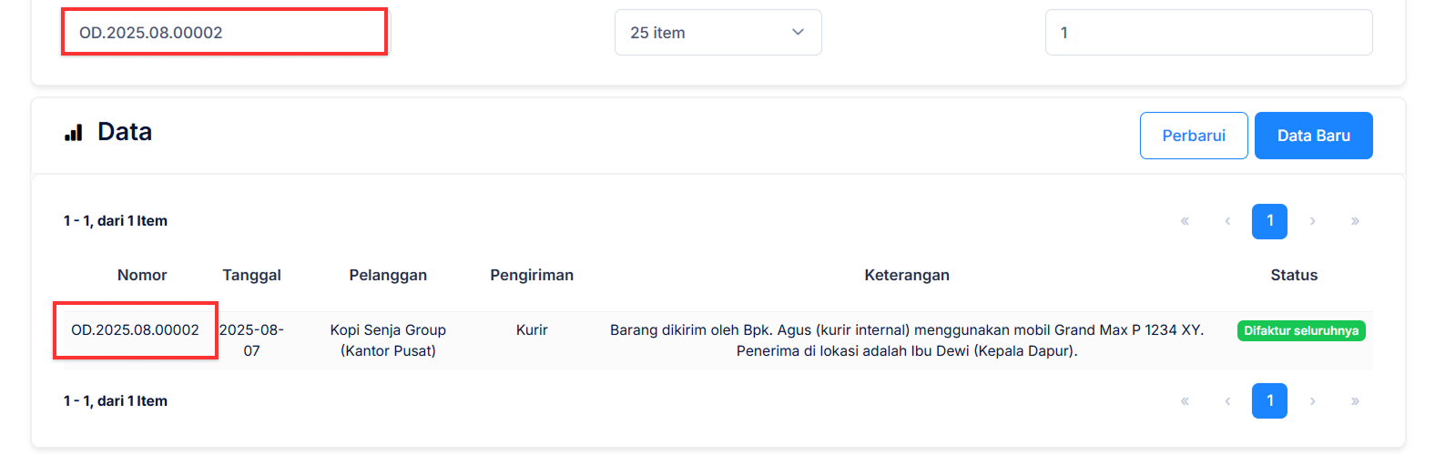 Halaman Pengiriman Pesanan