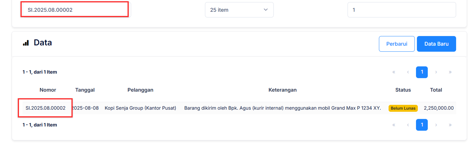 Halaman Faktur Penjualan