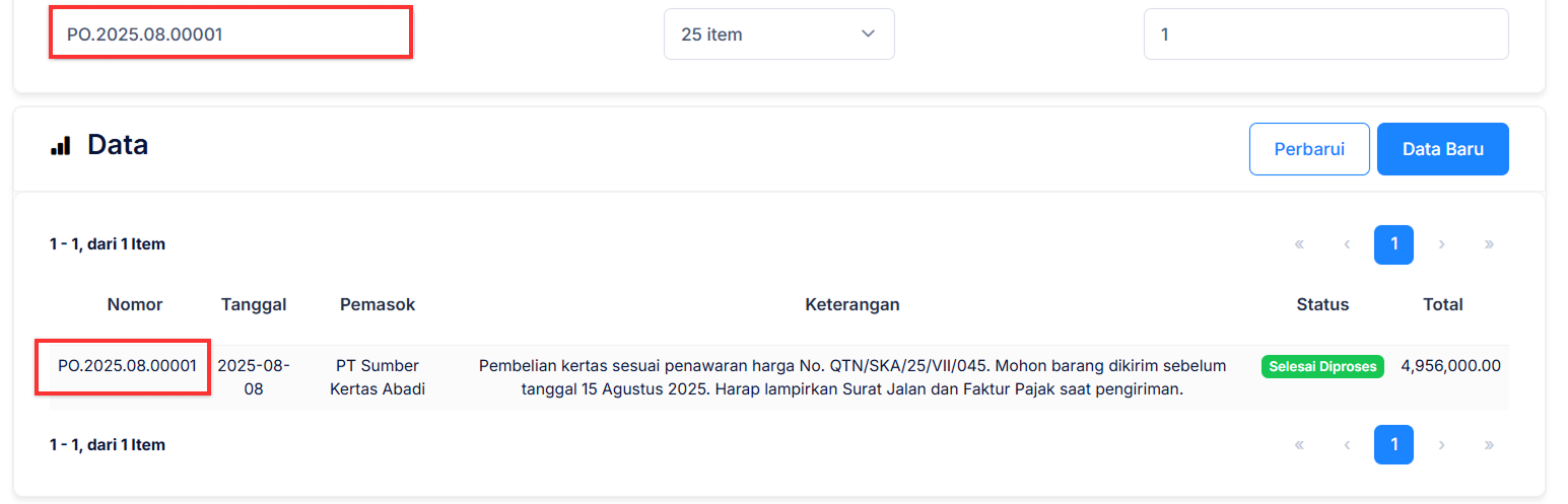 Halaman Pesanan Pembelian
