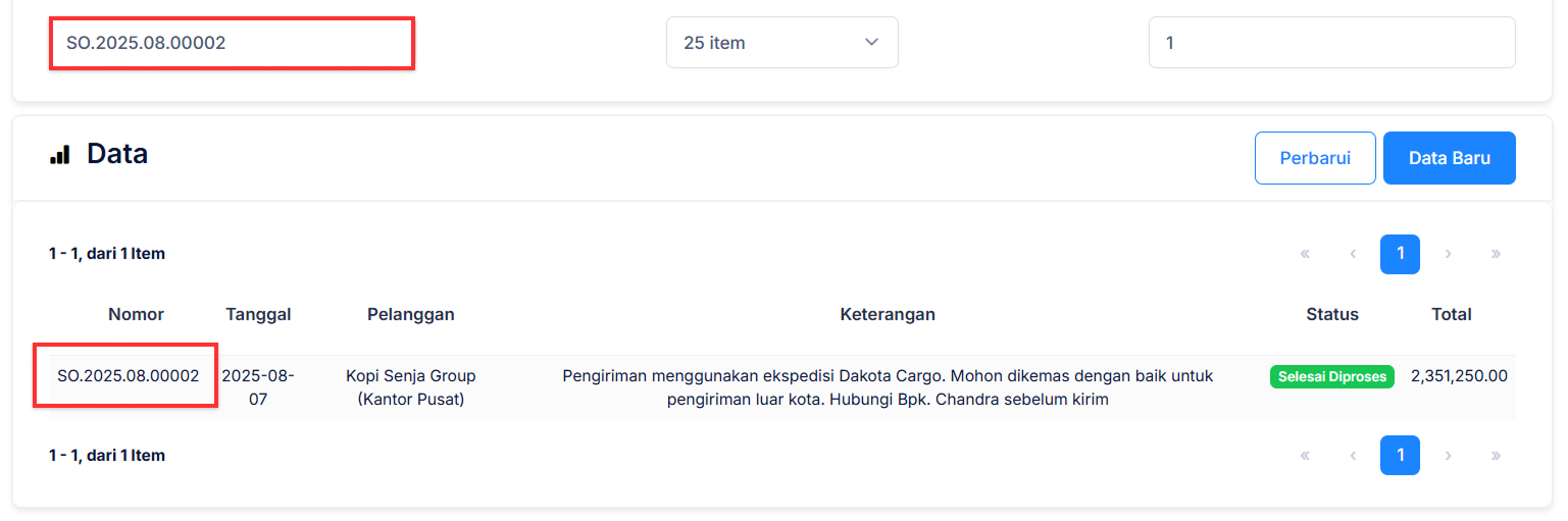 Halaman Pesanan Penjuala