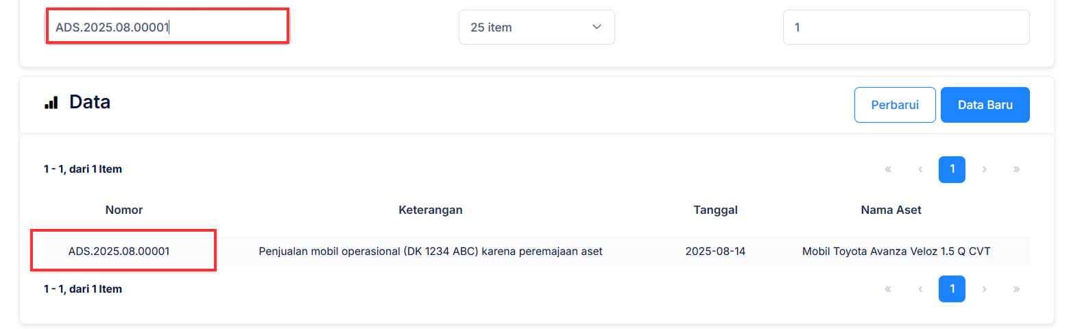 Halaman Disposisi Aset Tetap