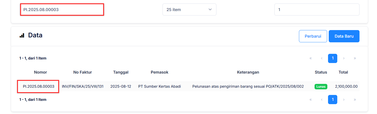 Halaman Faktur Pembelian