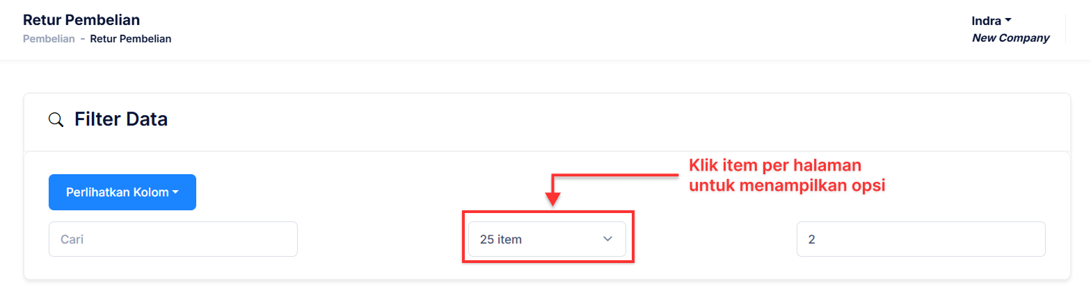 Halaman Retur Pembelian
