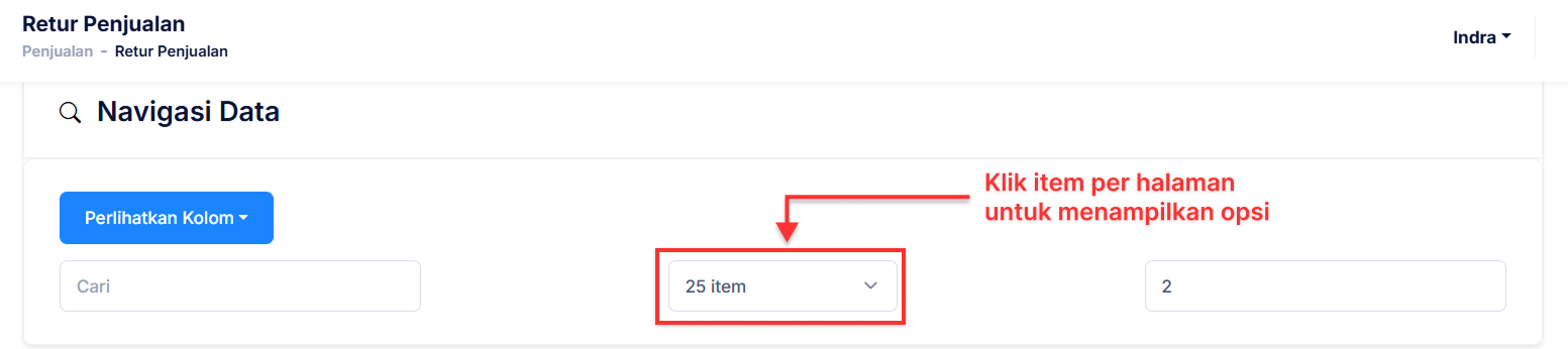 Halaman Retur Penjualan