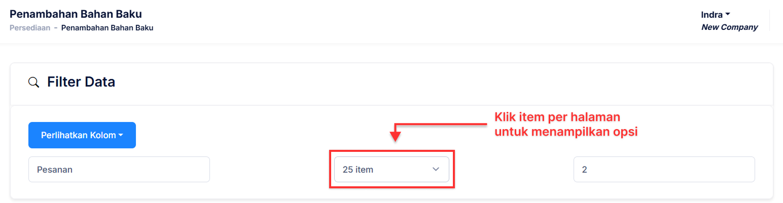 Halaman Penambahan Bahan Baku