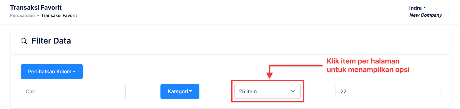 Halaman Transaksi Favorit
