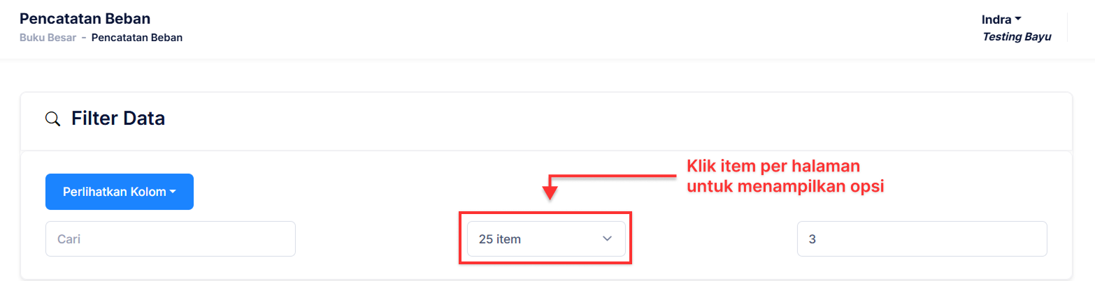 Halaman Pencatatan Beban