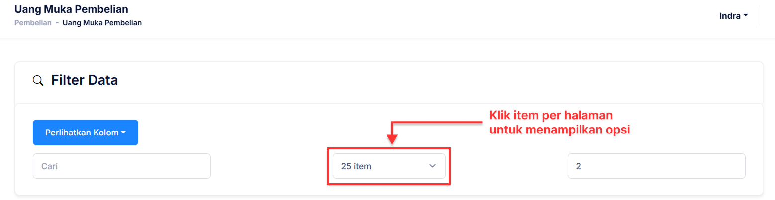 Halaman Uang Muka Pembelian