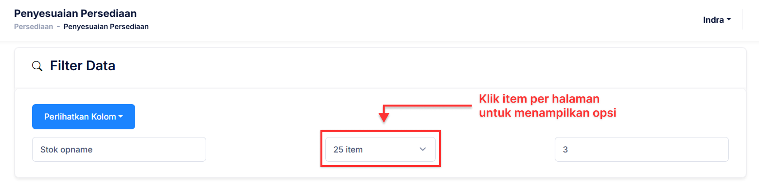 Halaman Penyesuaian Persediaan