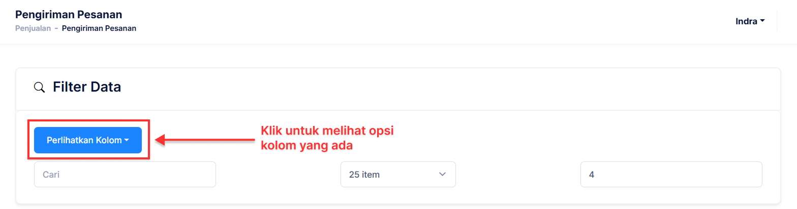 Halaman Pengiriman Pesanan