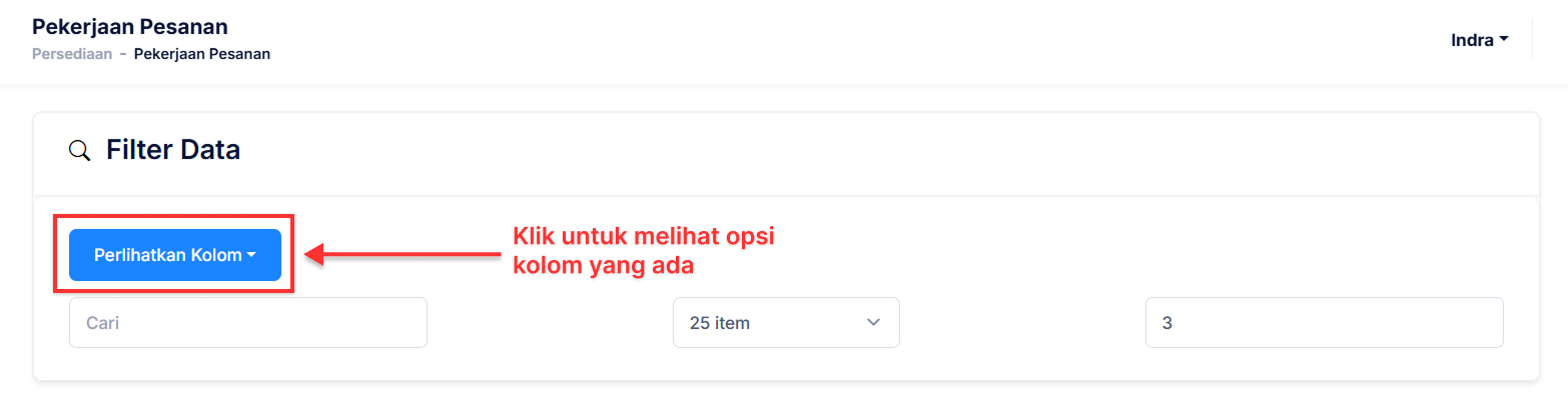 Halaman Pekerjaan Pesanan