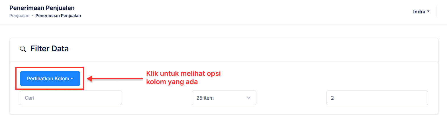 Halaman Penerimaan Penjualan