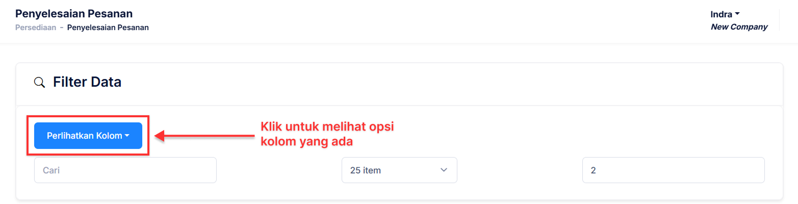 Halaman Penyelesaian Pesanan