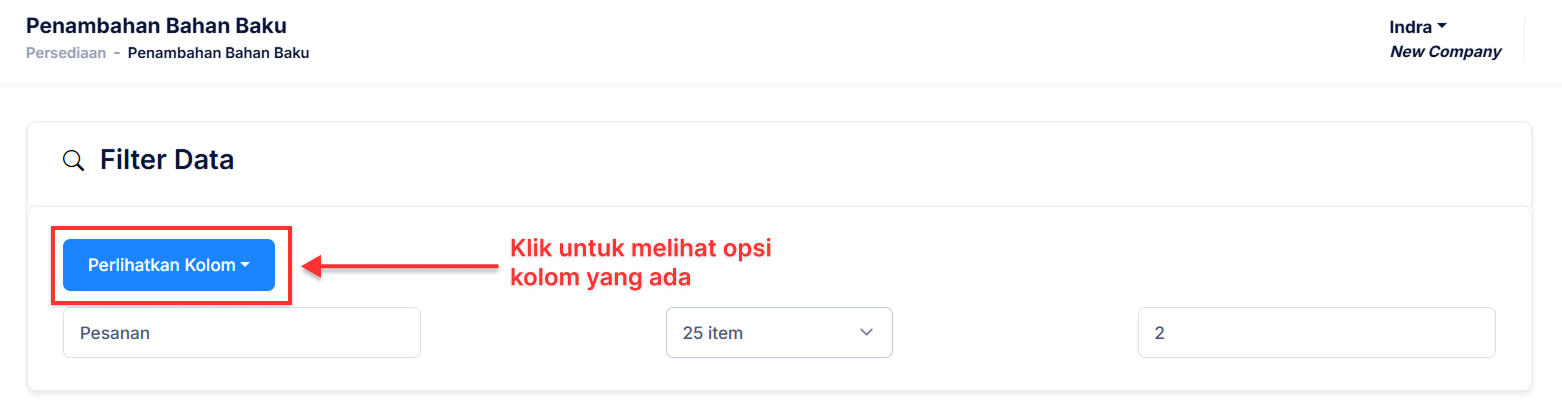 Halaman Penambahan Bahan Baku