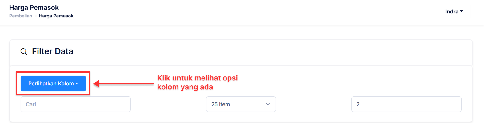 Halaman Harga Pemasok