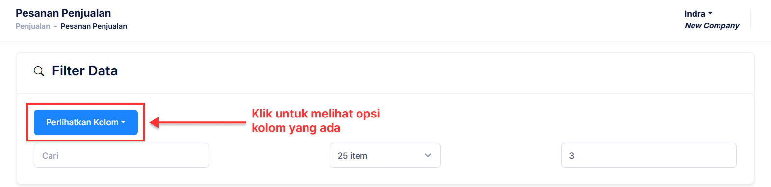 Halaman Pesanan Penjualan