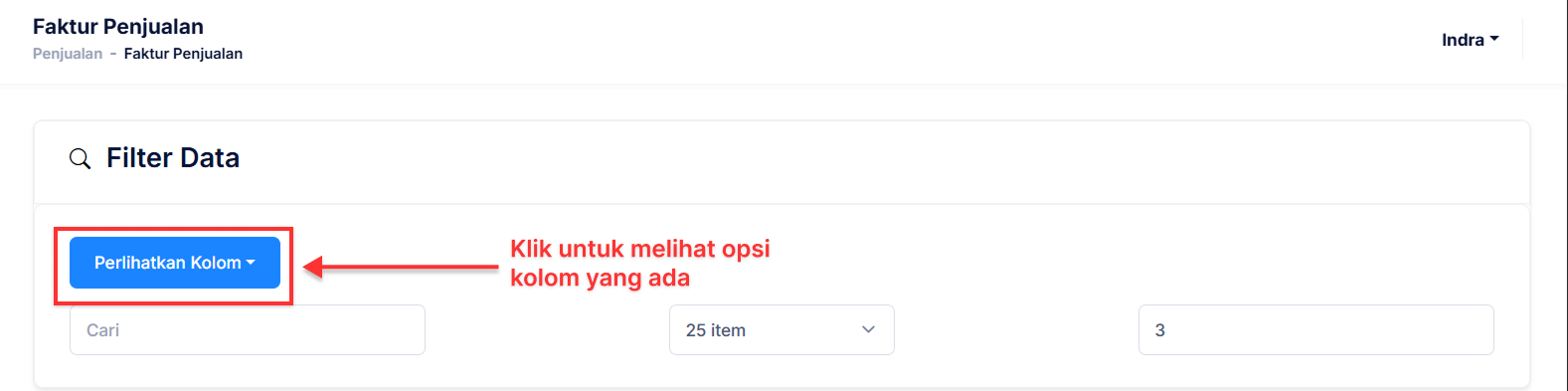 Halaman Faktur Penjualan