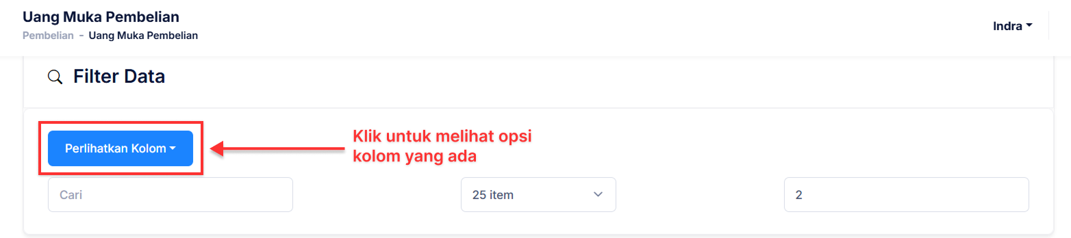 Halaman Uang Muka Pembelian