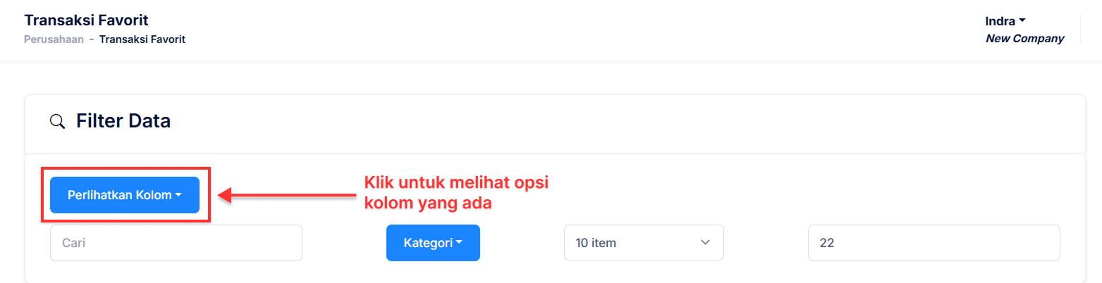 Halaman Transaksi Favorit