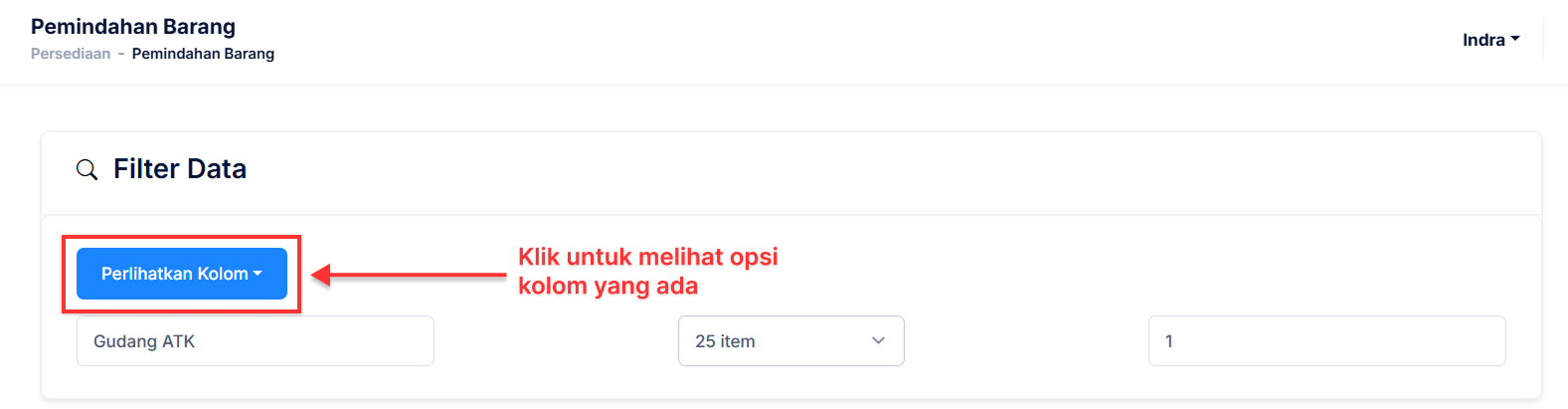 Halaman Pemindahan Barang