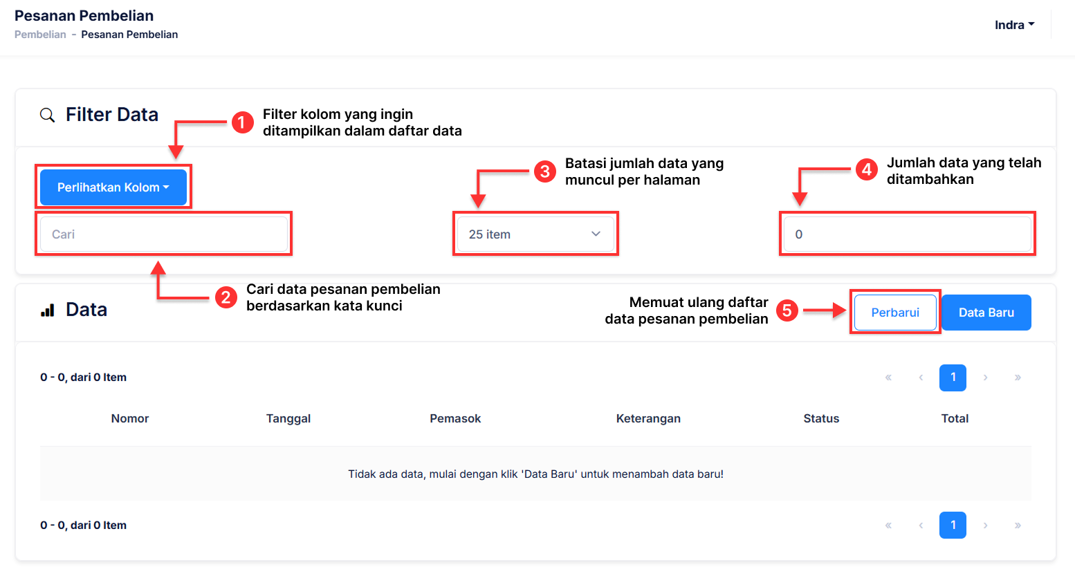 Halaman Pesanan Pembelian