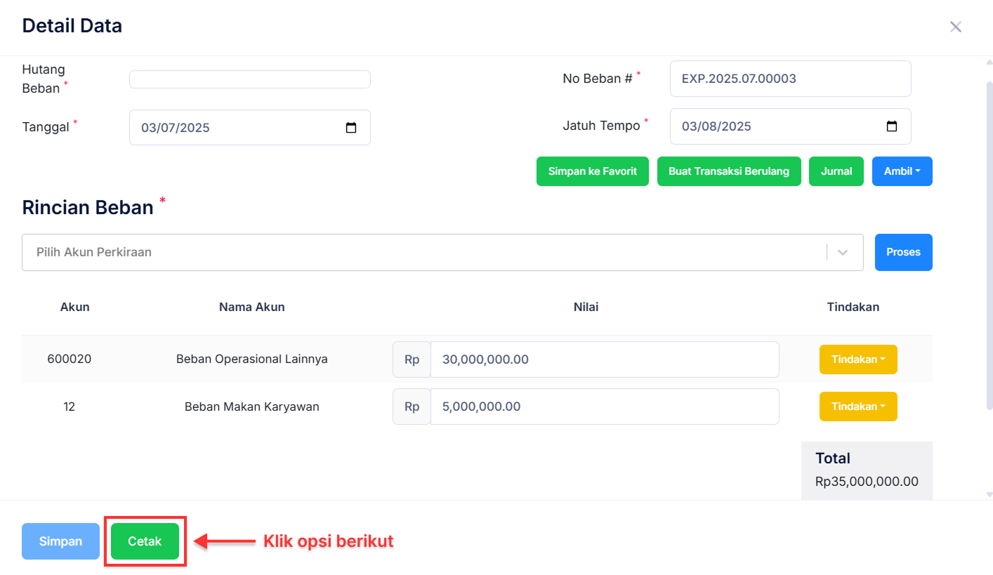 Halaman Pencatatan Beban