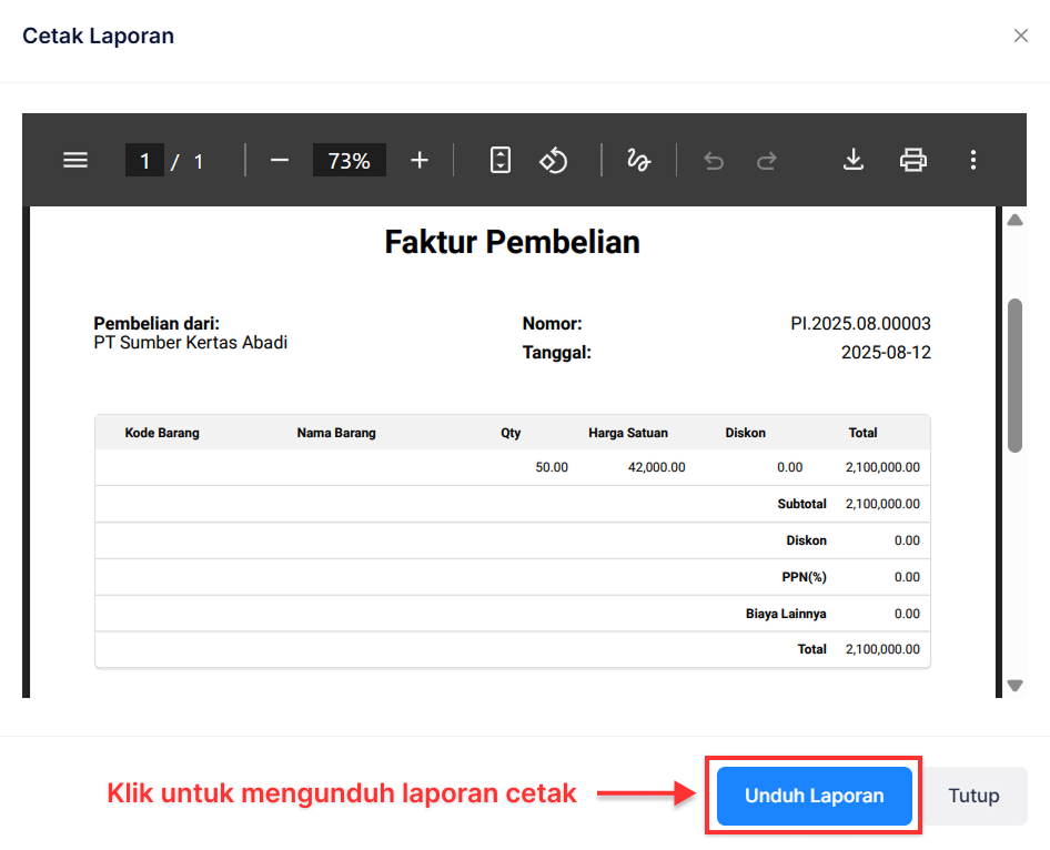 Halaman Faktur Pembelian