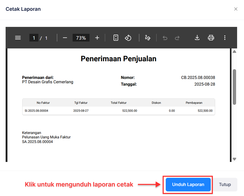 Halaman Penerimaan Penjualan