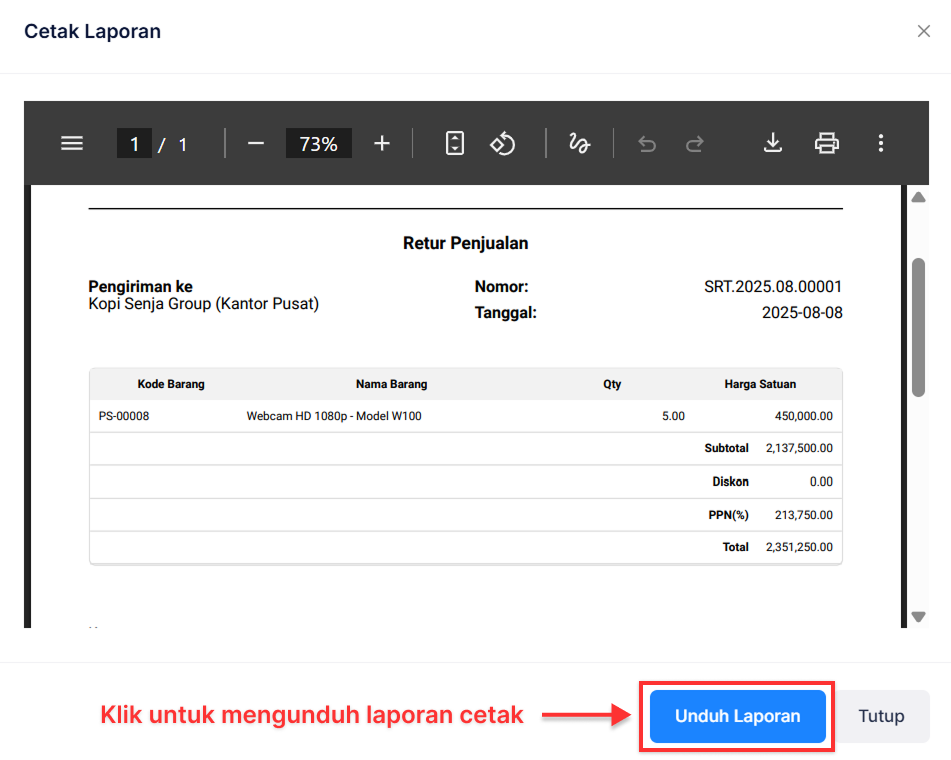 Halaman Retur Penjualan