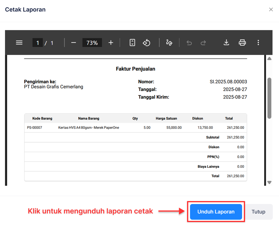 Halaman Faktur Penjualan
