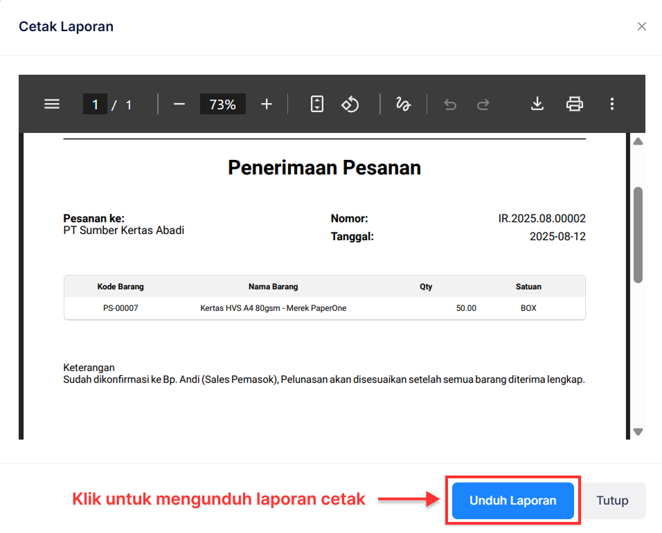 Halaman Penerimaan Barang