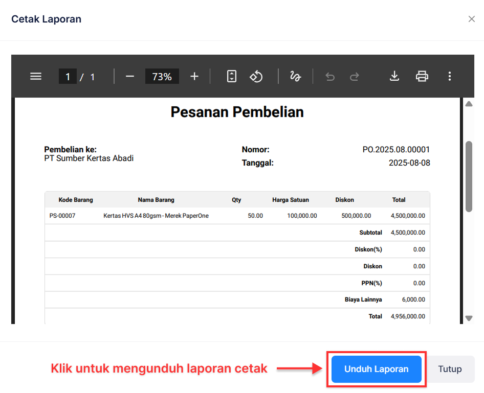 Halaman Pesanan Pembelian