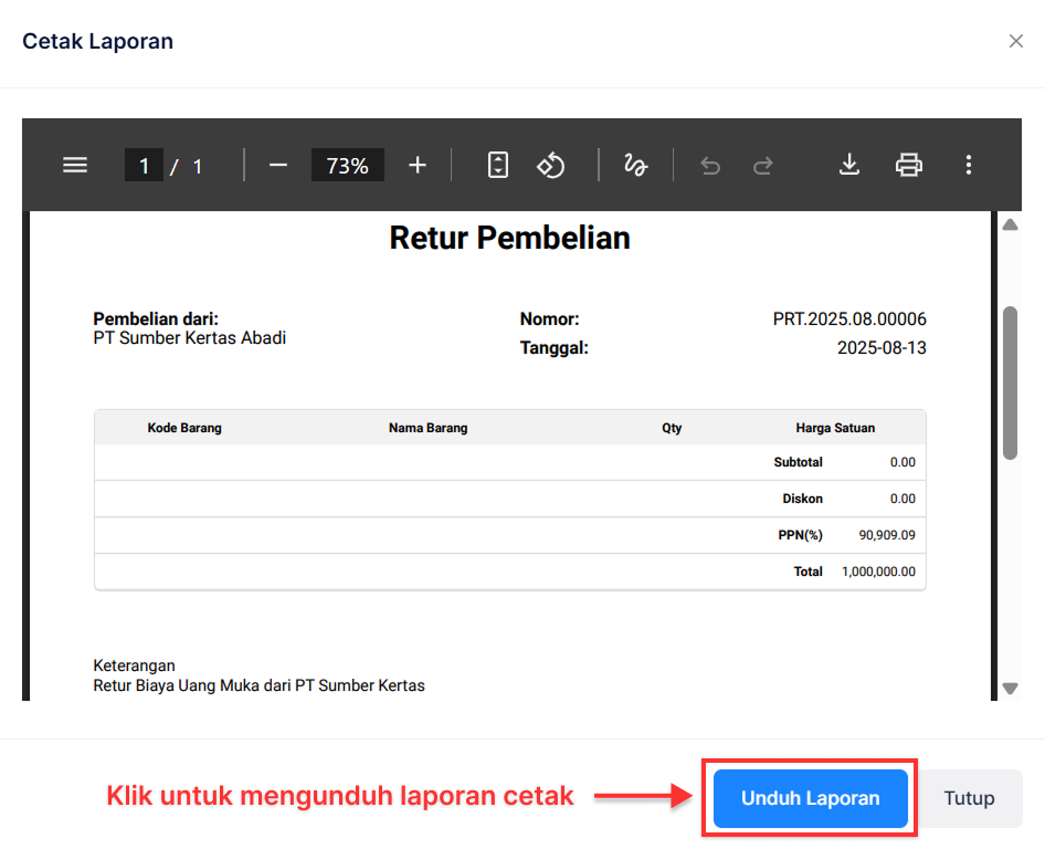 Halaman Retur Pembelian