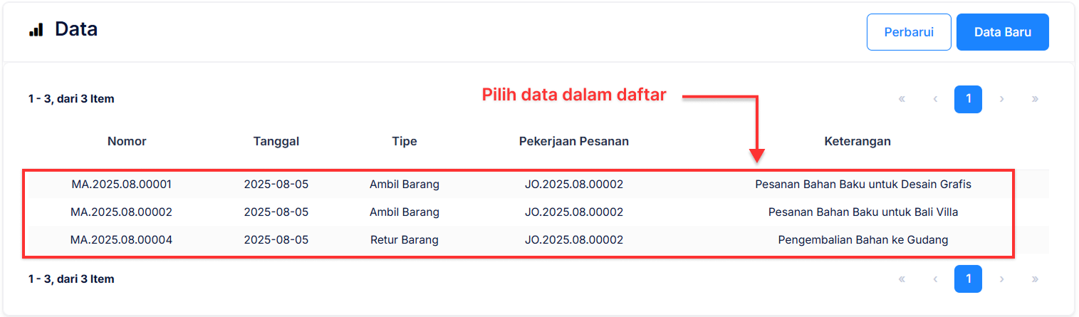 Halaman Penambahan Bahan Baku