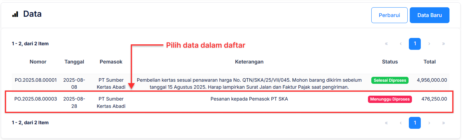 Halaman Pesanan Pembelian