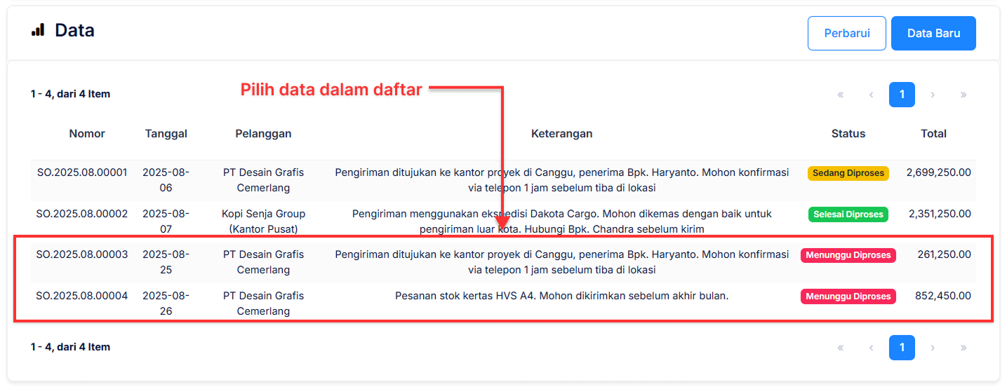 Halaman Pesanan Penjualan