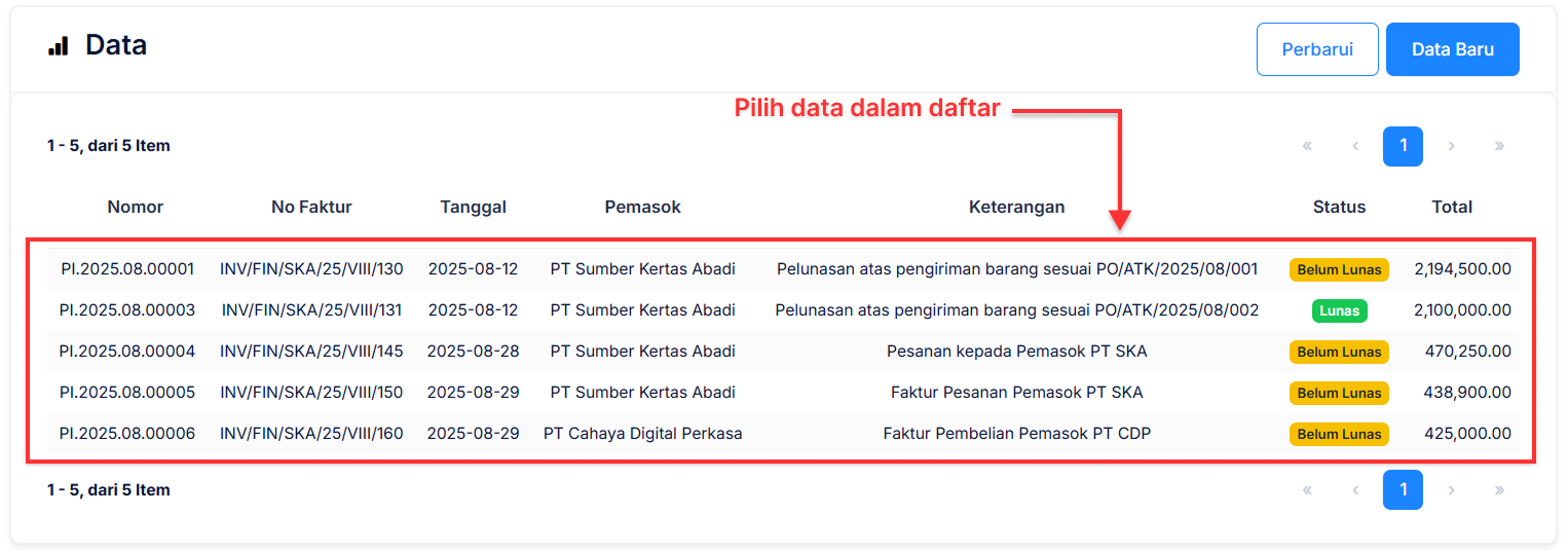 Halaman Faktur Pembelian