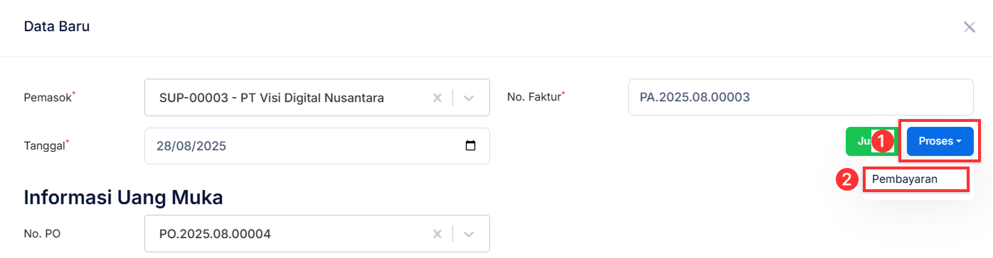 Halaman Uang Muka Pembelian