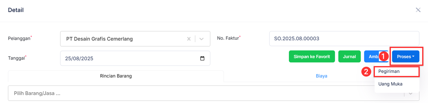 Halaman Pesanan Penjualan