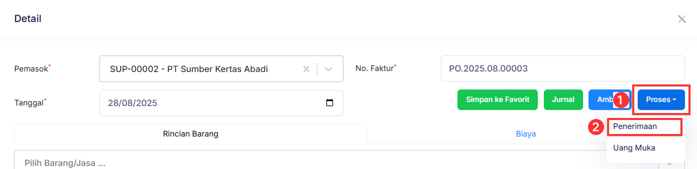 Halaman Pesanan Pembelian