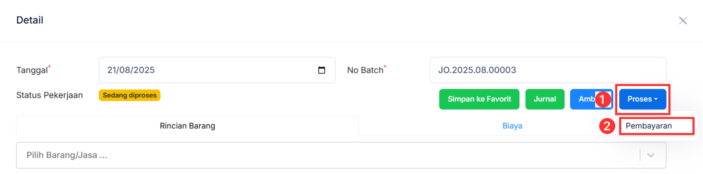 Halaman Pekerjaan Pesanan