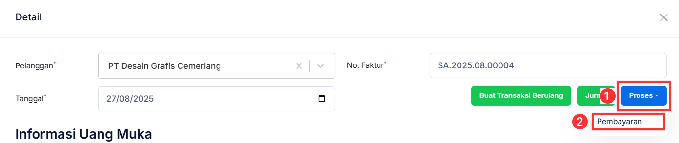 Halaman Uang Muka Penjualan