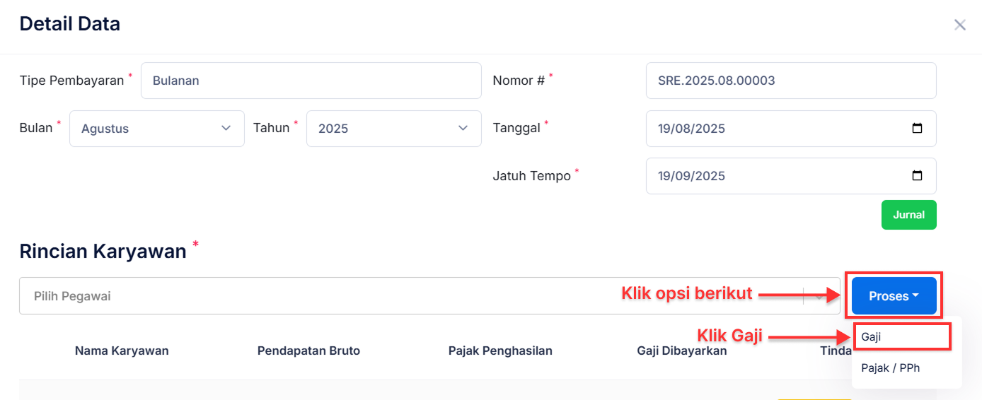 Halaman Pencatatan Gaji