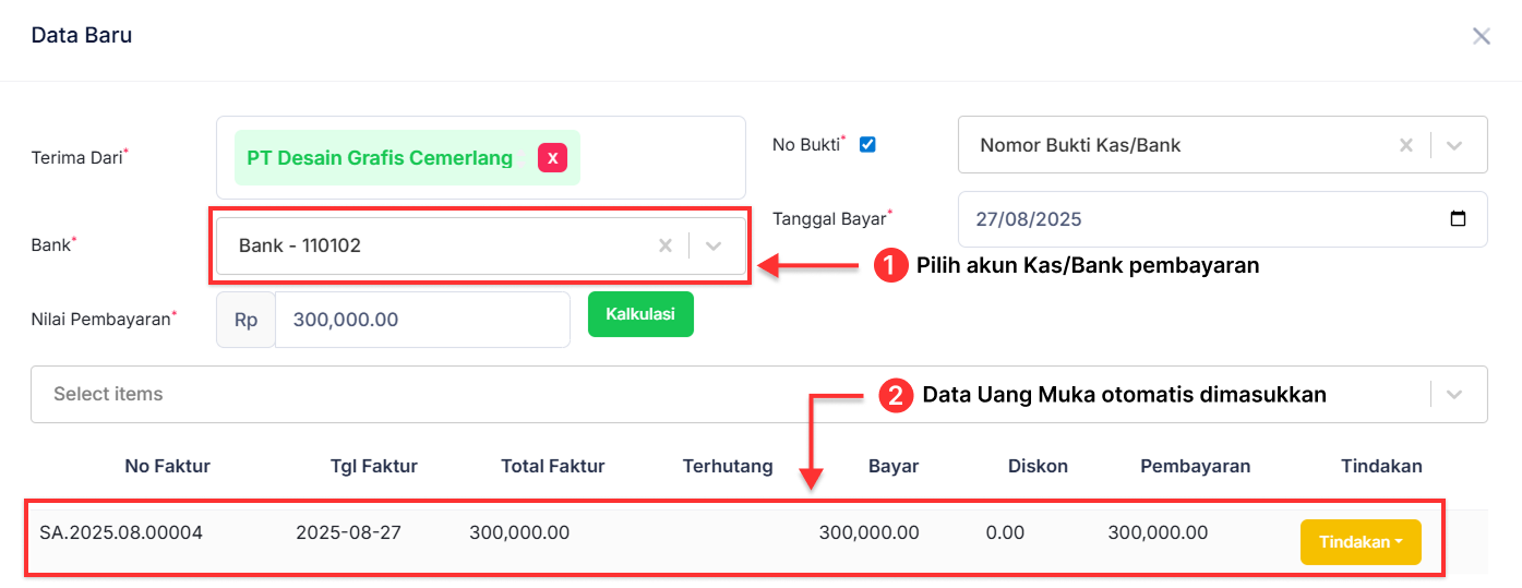 Halaman Uang Muka Penjualan