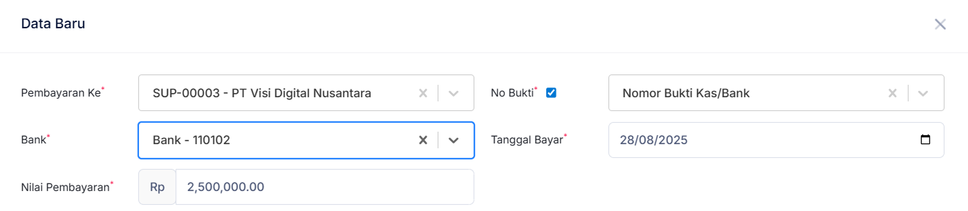 Halaman Uang Muka Pembelian