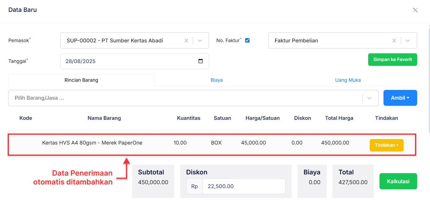 Halaman Penerimaan Barang